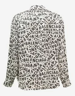 Balenciaga Clothing Grey Logo Stripe Large Fit Shirt