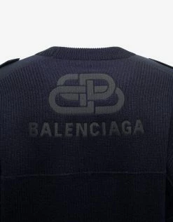Balenciaga Navy Blue Logo Panelled Sweater