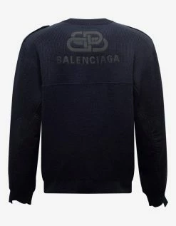 Balenciaga Navy Blue Logo Panelled Sweater