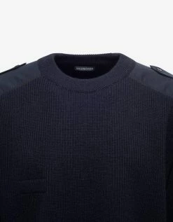 Balenciaga Navy Blue Logo Panelled Sweater