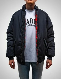 Balenciaga Navy Blue Oversized Harrington Bomber Jacket