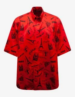 Balenciaga Red Tourist Print Square Back Shirt