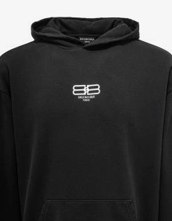 Balenciaga Clothing Washed Black BB Logo Medium Fit Hoodie