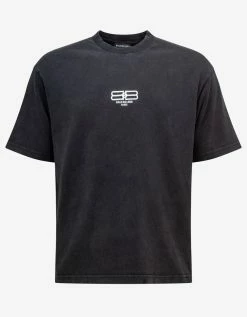 Balenciaga Washed Black BB Paris Medium Fit T-Shirt