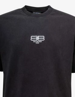 Balenciaga Washed Black BB Paris Medium Fit T-Shirt