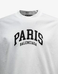 Balenciaga White Cities Paris Medium Fit T-Shirt Clothing