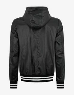 Balmain Black Coated Nylon Logo Band Jacket
