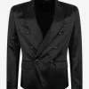 Balmain Black Double-Breasted Silk Blazer