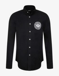Balmain Black Logo Medallion Denim Shirt