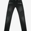 Balmain Black Ribbed Panel Destroyed Slim Biker Jeans