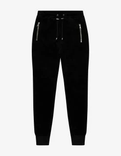 Balmain Black Velvet Biker Sweat Pants Clothing