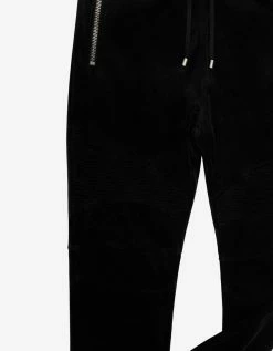 Balmain Black Velvet Biker Sweat Pants Clothing