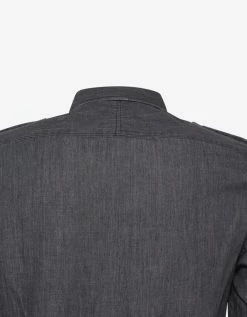 Balmain Grey Denim Logo Print Military Shirt
