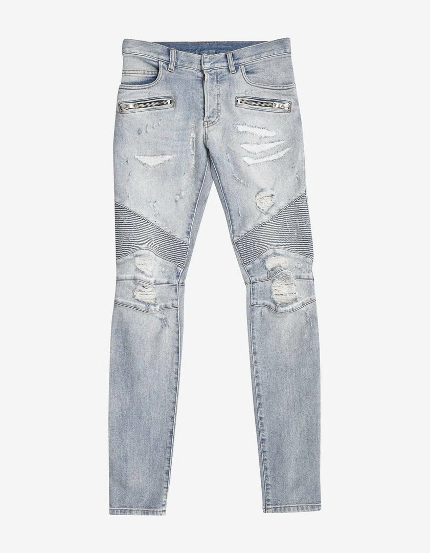 Best Sale β Balmain Clothing Light Blue Repaired Biker π Jeans π 3 Balmain Clothing Light Blue Repaired Biker Jeans