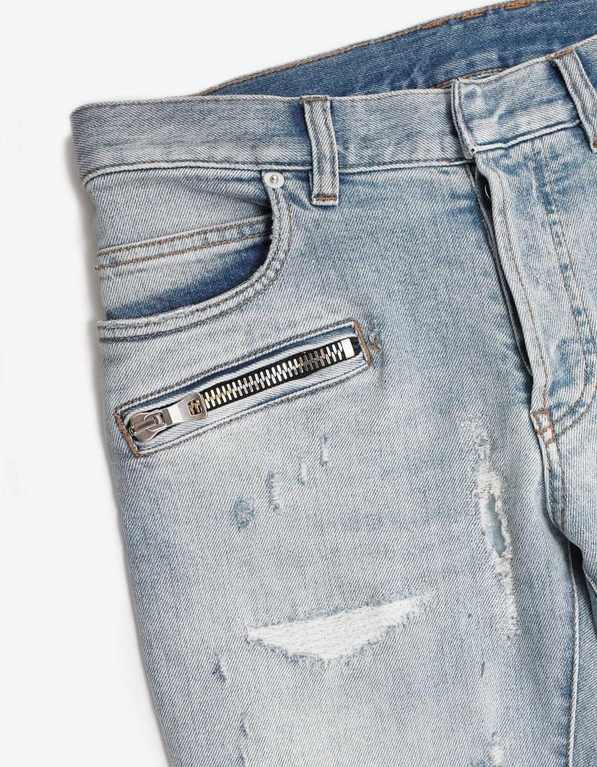 Best Sale β Balmain Clothing Light Blue Repaired Biker π Jeans π 5 Balmain Clothing Light Blue Repaired Biker Jeans