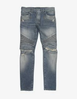 Balmain Stonewash Skinny Biker Ripped Knee Jeans Clothing