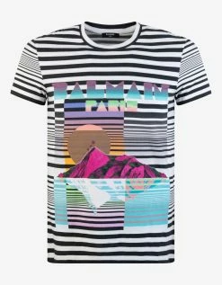 Balmain Striped Island Print T-Shirt