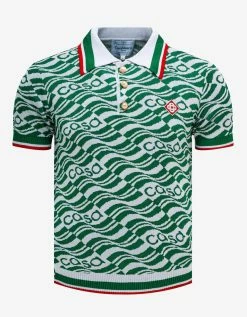 Casablanca Green Casa Monogram Knitted Polo T-Shirt Clothing