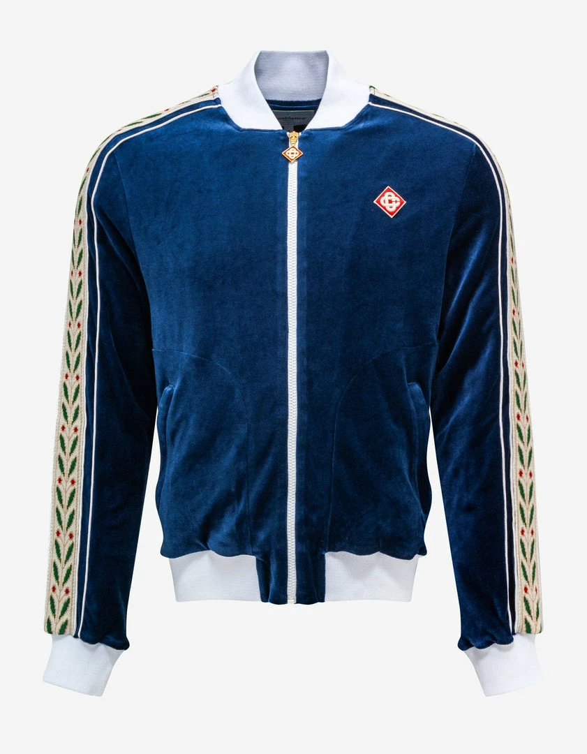 Hot Sale 🛒 Casablanca Navy Blue Laurel Velour Track Top 🤩 3 Casablanca Navy Blue Laurel Velour Track Top