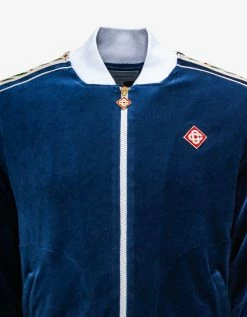 Hot Sale 🛒 Casablanca Navy Blue Laurel Velour Track Top 🤩 11 Casablanca Navy Blue Laurel Velour Track Top
