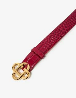 Casablanca Accessories Red Logo Buckle Croc Embossed Leather Belt