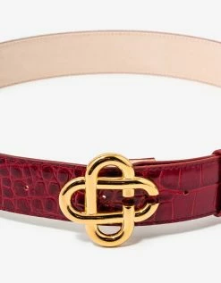 Casablanca Accessories Red Logo Buckle Croc Embossed Leather Belt