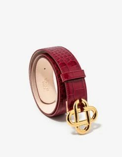 Casablanca Accessories Red Logo Buckle Croc Embossed Leather Belt
