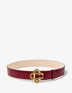 Casablanca Accessories Red Logo Buckle Croc Embossed Leather Belt