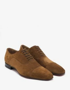Christian Louboutin Greggo Flat Nounours Tan Suede Leather Oxford Shoes