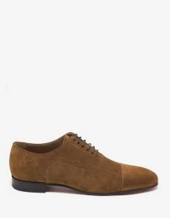 Christian Louboutin Greggo Flat Nounours Tan Suede Leather Oxford Shoes