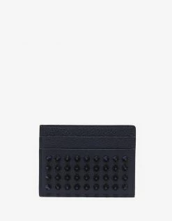 Christian Louboutin Kios Marine Blue Grain Leather Spikes Card Holder
