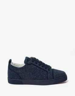 Christian Louboutin Louis Junior Orlato Blue Glittered Suede Trainers New Arrivals