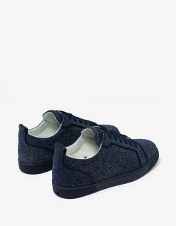 Christian Louboutin Louis Junior Orlato Blue Glittered Suede Trainers New Arrivals