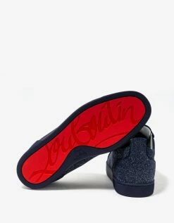 Christian Louboutin Louis Junior Orlato Blue Glittered Suede Trainers New Arrivals