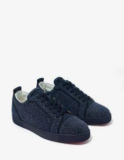 Christian Louboutin Louis Junior Orlato Blue Glittered Suede Trainers New Arrivals