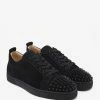 Christian Louboutin Louis Junior Spikes Flat Black Suede Trainers