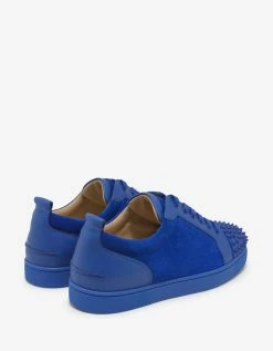 Christian Louboutin Louis Junior Spikes Flat Blue Calf & Suede Trainers