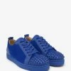 Christian Louboutin Louis Junior Spikes Flat Blue Calf & Suede Trainers
