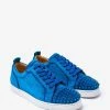 Christian Louboutin Louis Junior Spikes Orlato Blue & White Suede Trainers