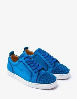 Christian Louboutin Louis Junior Spikes Orlato Blue & White Suede Trainers