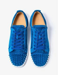 Christian Louboutin Louis Junior Spikes Orlato Blue & White Suede Trainers