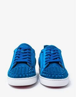 Christian Louboutin Louis Junior Spikes Orlato Blue & White Suede Trainers