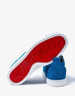 Christian Louboutin Louis Junior Spikes Orlato Blue & White Suede Trainers
