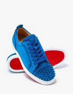Christian Louboutin Louis Junior Spikes Orlato Blue & White Suede Trainers