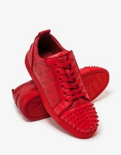Christian Louboutin Louis Junior Spikes Techno CL Red Trainers New Arrivals