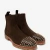 Christian Louboutin Melon Spikes Brown Suede Chelsea Boots