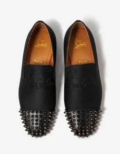 Christian Louboutin Navy Spooky Flat Jacquard Gaufrette Black Loafers