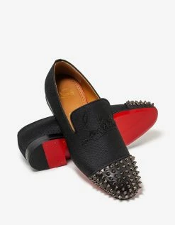 Christian Louboutin Navy Spooky Flat Jacquard Gaufrette Black Loafers