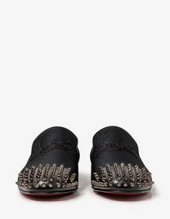 Christian Louboutin Navy Spooky Flat Jacquard Gaufrette Black Loafers