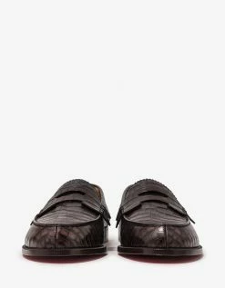 Christian Louboutin New Arrivals No Penny Mini-Croc Brown Loafers